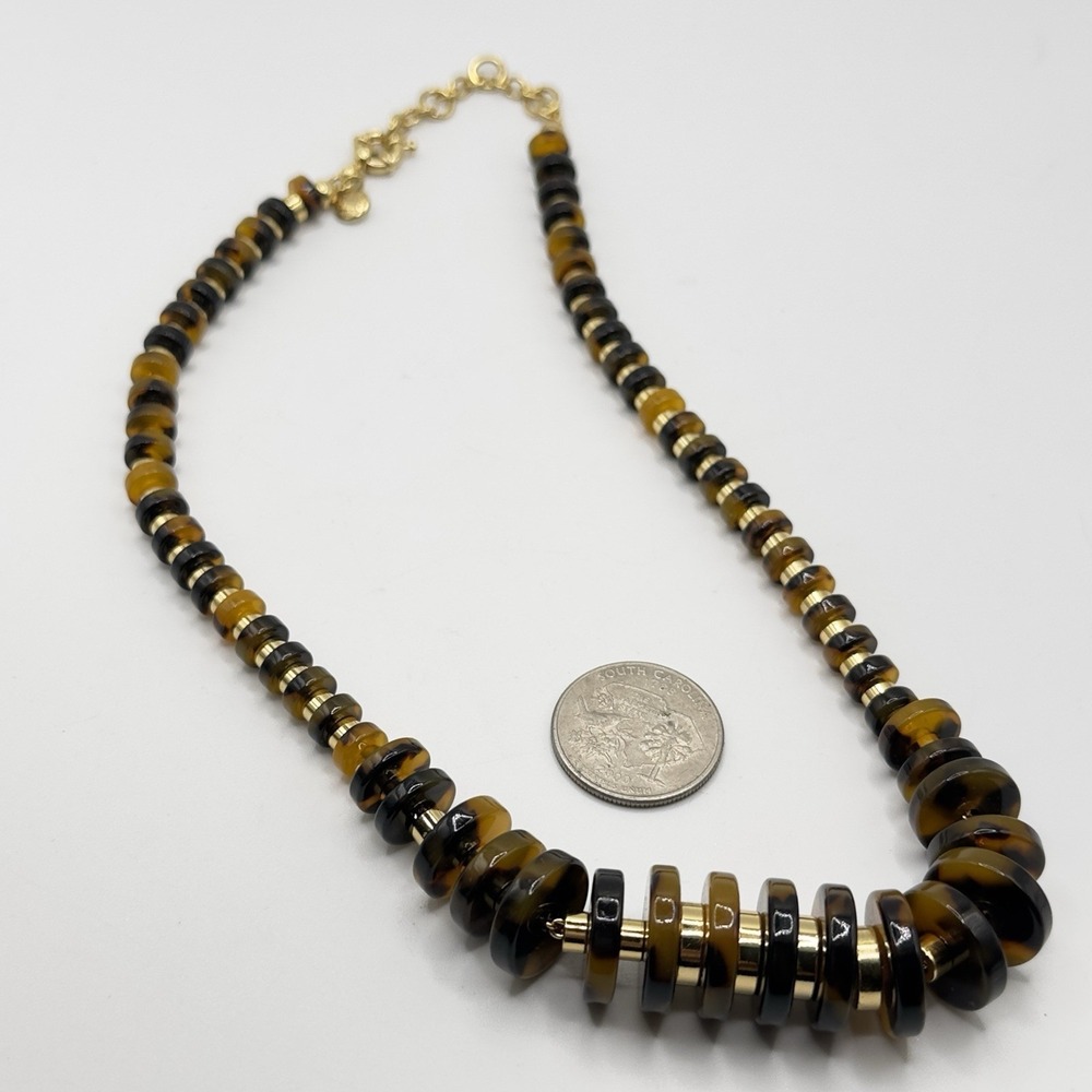 J Crew Necklace Graduated Lucite Discs Warm Tones Gold Tone Spacers On Chain 19" - Picture 2 of 12